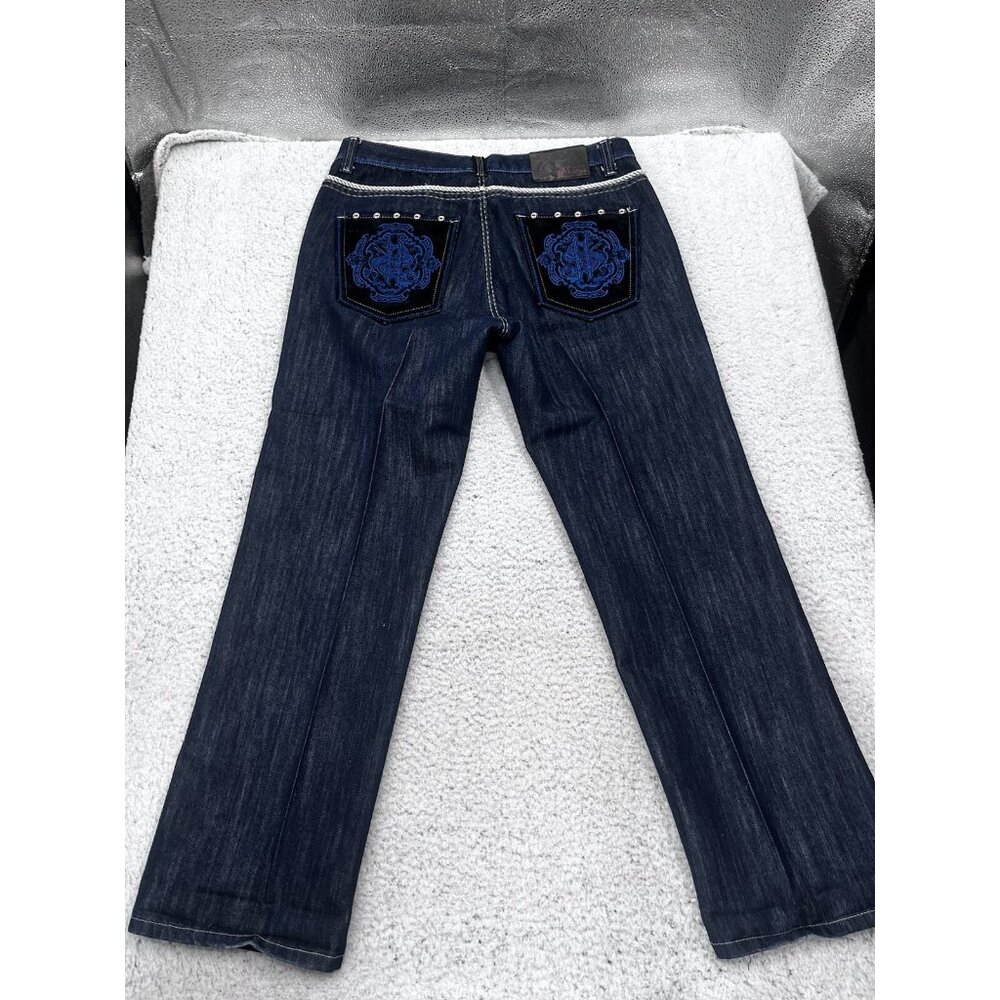 Men's Ak:Cess Akcess Dark Wash Baggy Y2K Embellished Denim Jeans Size 36x32 - Picture 3 of 16
